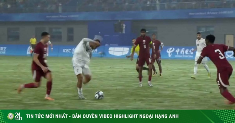 Video bóng đá U23 Qatar - U23 Palestine: Thế trận bất ngờ trong mưa (ASIAD) (H1)